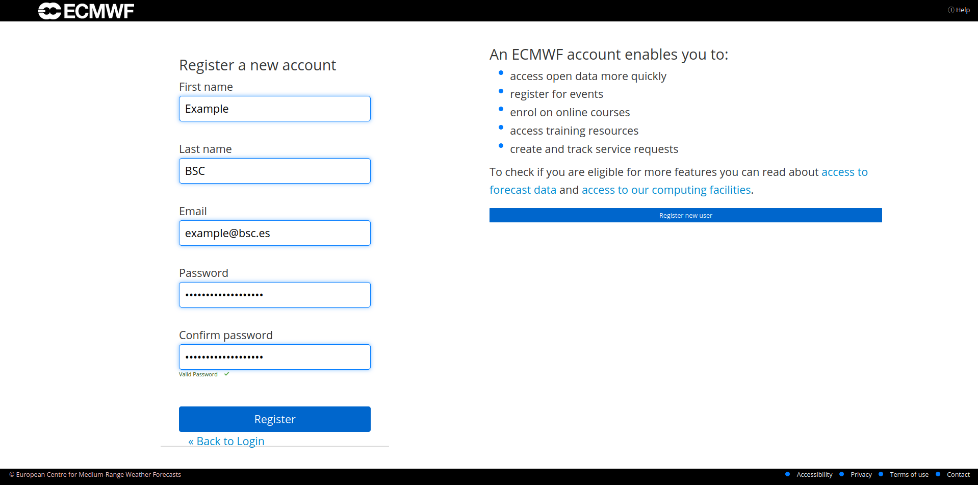 ECMWF Registration Page