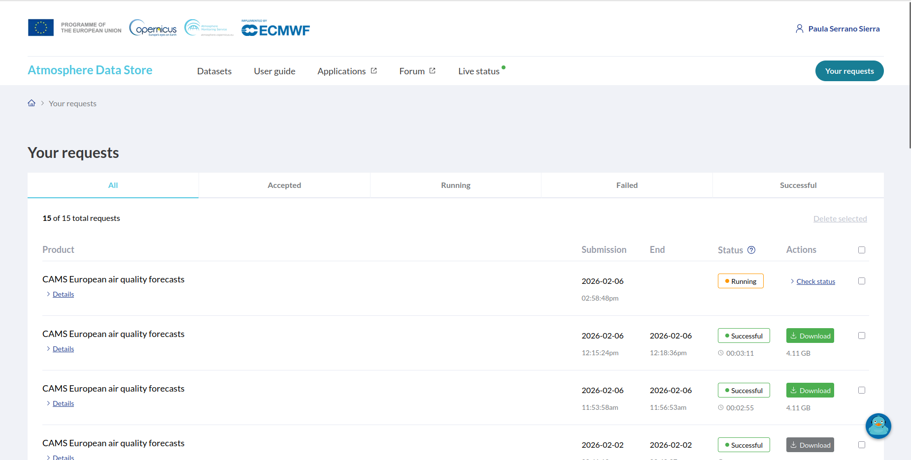 Request list and status